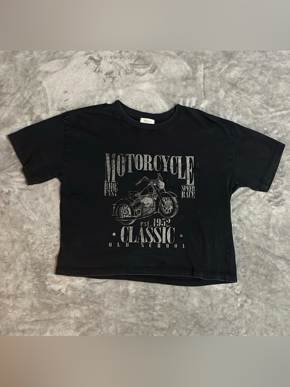 Urban Nation Motorcycle Graphic Crop Top Womens Size Medium Black Biker Tee